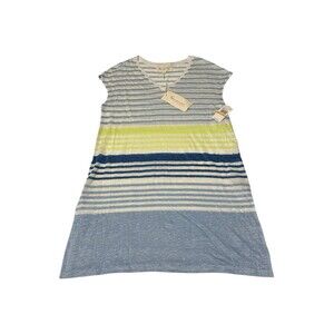 NWT Vince Camuto‎ $69 Sz Small Striped 100% Linen Shirt Top Short Sleeve #N8-1